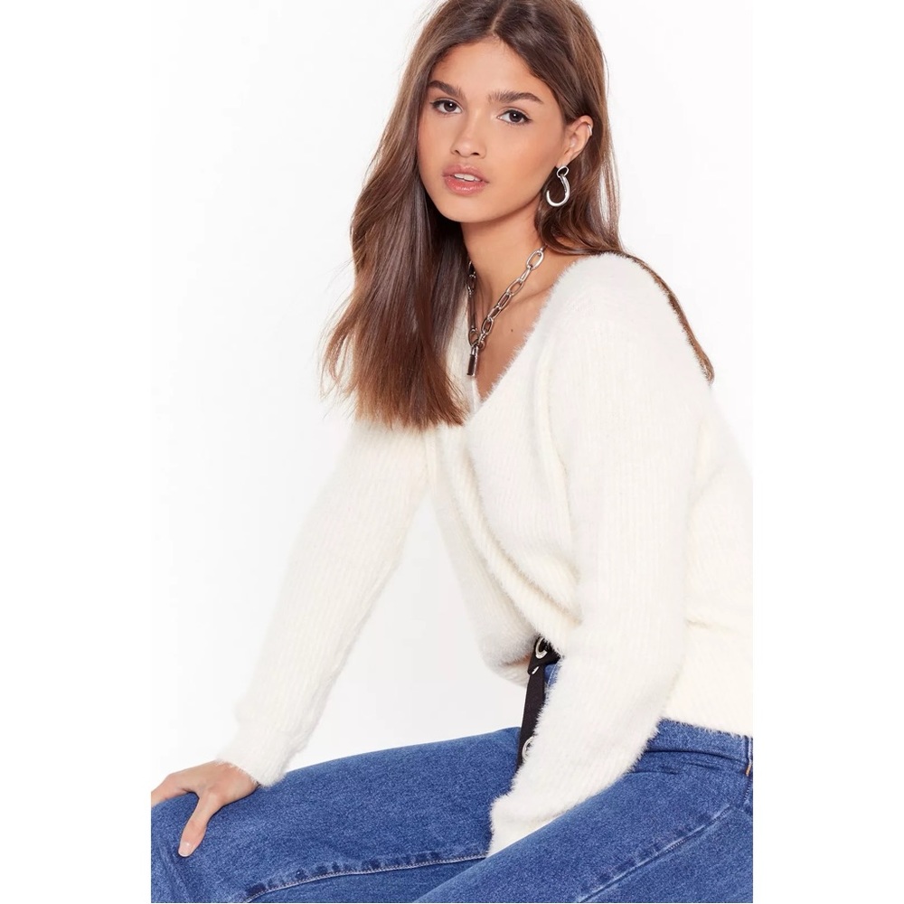 Nasty Gal fuzzy v neck sweater